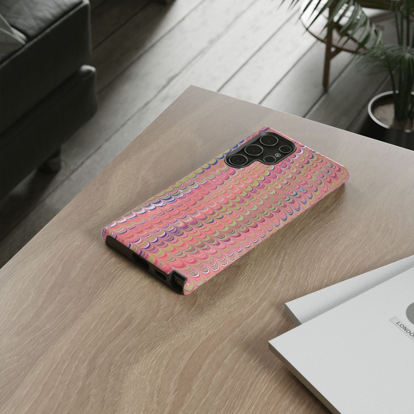 Pink Pastels Feather Marbled Vintage Design iPhone 16 + Samsung + Apple + Google - 2 finishes