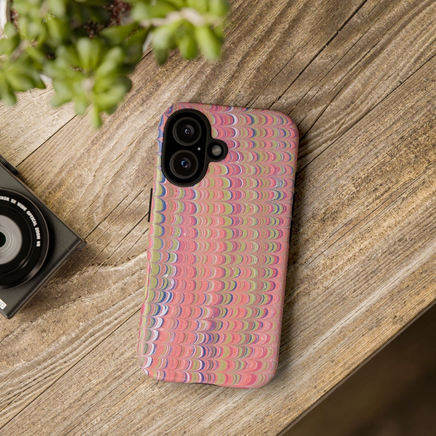 Pink Pastels Feather Marbled Vintage Design iPhone 16 + Samsung + Apple + Google - 2 finishes