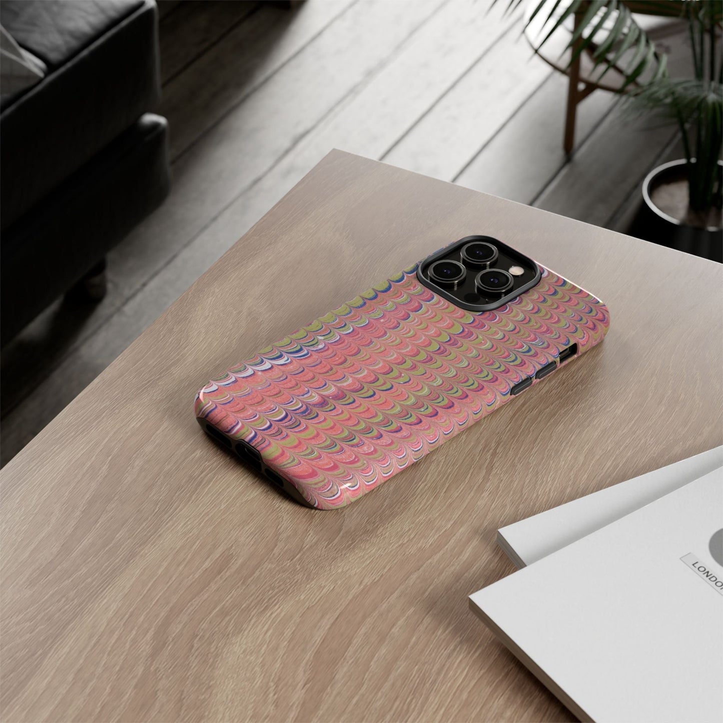 Pink Pastels Feather Marbled Vintage Design iPhone 16 + Samsung + Apple + Google - 2 finishes
