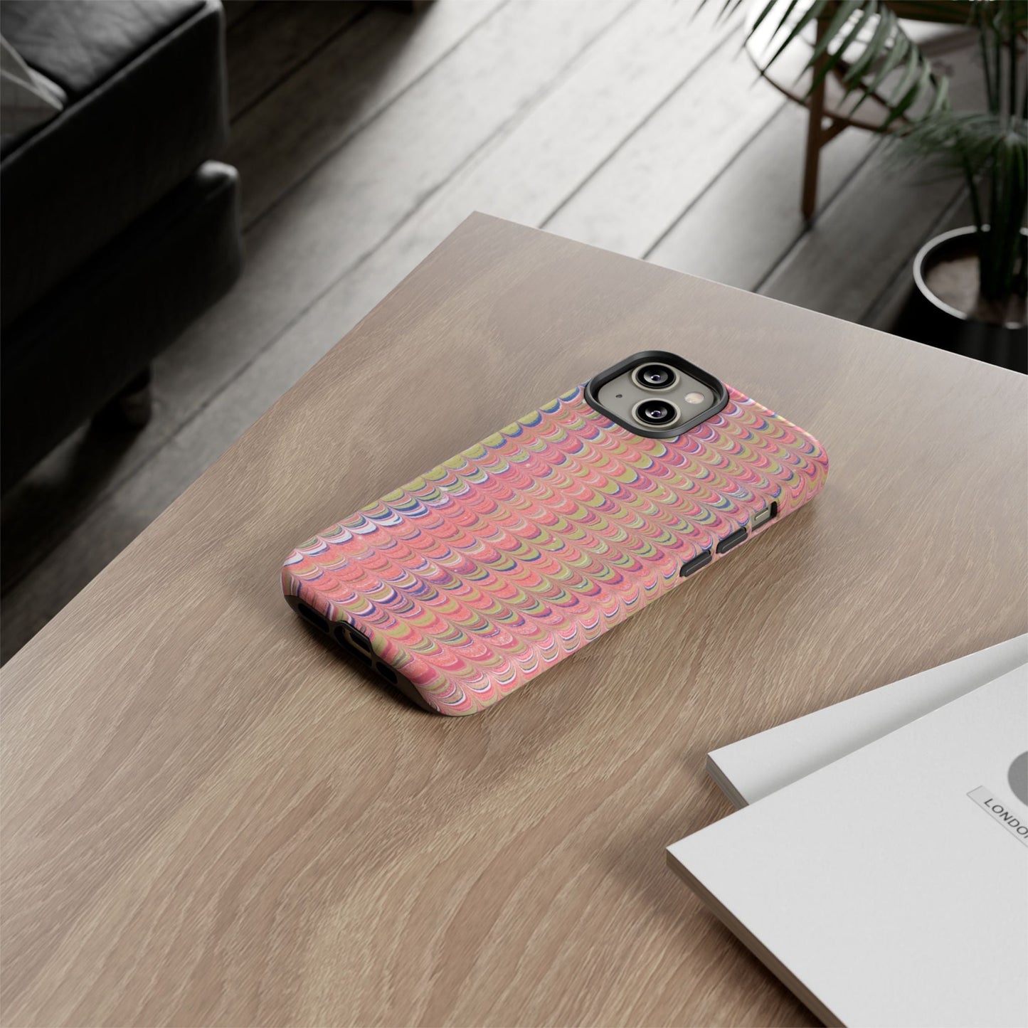 Pink Pastels Feather Marbled Vintage Design iPhone 16 + Samsung + Apple + Google - 2 finishes