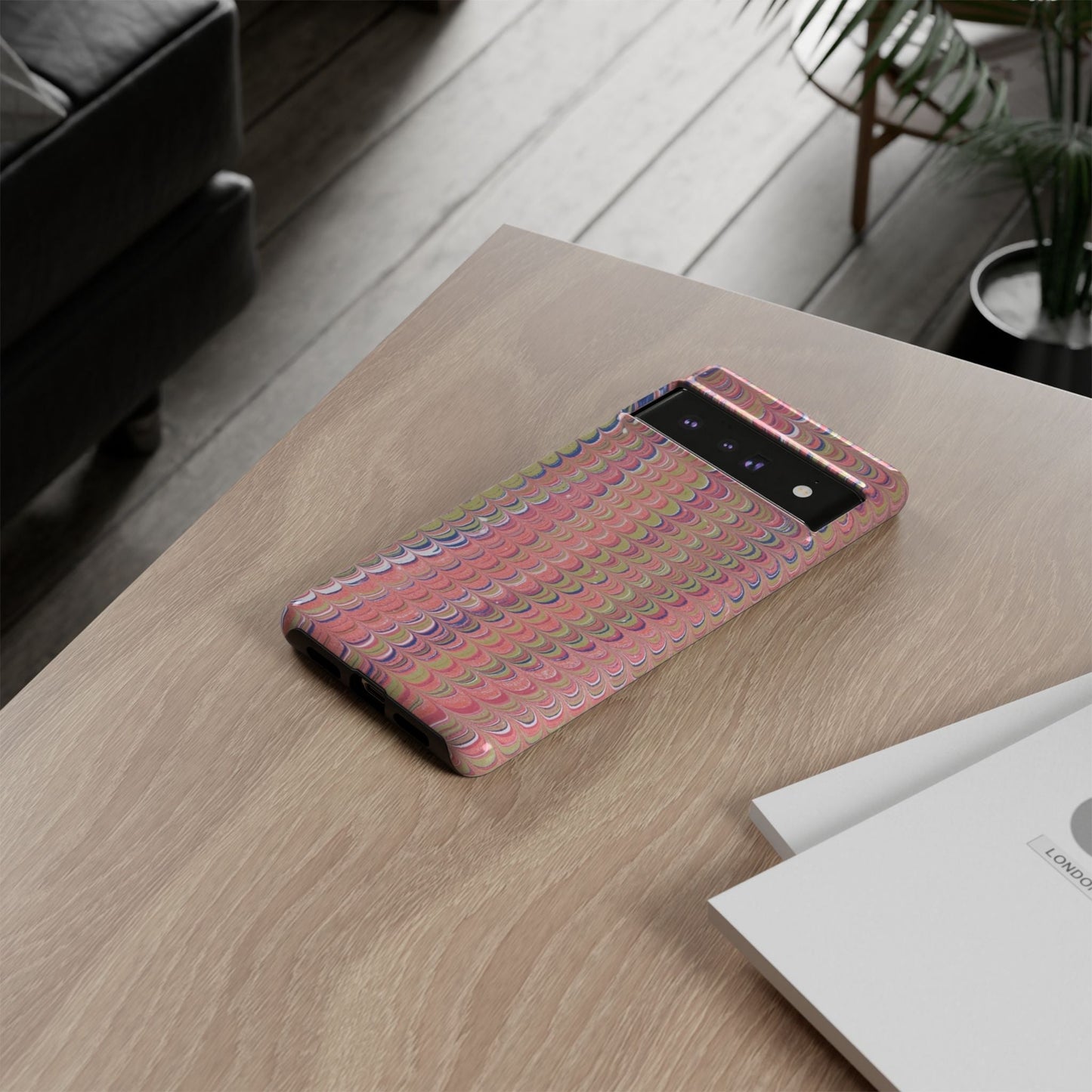 Pink Pastels Feather Marbled Vintage Design iPhone 16 + Samsung + Apple + Google - 2 finishes